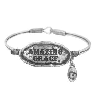 Amazing Grace Silver Tone Simple Hook Back Bangle Bracelet